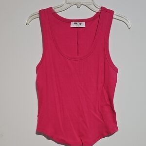 Double Zero Hot Pink Tank Deep Neckline Sz Large Layering Ribbed Cotton